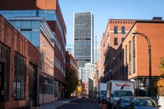 Business skyscrapers in the dowtown of Montreal, seen from a nearby street of the main city of Quebec stock photography Business skyscrapers in the dowtown of Montreal, seen from a nearby street of the main city of Quebec stock photography