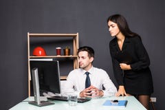 Business, startup, architecture and people concept - happy creative architect team or students with blueprint and computer working Royalty Free Stock Image Business, startup, architecture and people concept - happy creative architect team or students with blueprint and computer working Royalty Free Stock Image