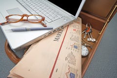 Business Suitcase With Laptop And Newspaper Royalty Free Stock Photos Business Suitcase With Laptop And Newspaper Royalty Free Stock Photos