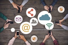 Business team working on smartphones. Social media internet network concept. royalty free stock photo Business team working on smartphones. Social media internet network concept. royalty free stock photo