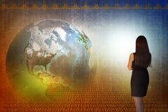 Business woman in front of holographic screen Stock Photos Business woman in front of holographic screen Stock Photos