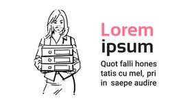 Business woman holding stack of folders concept businesswoman portrait on white background hand draw silhouette sketch stock illustration Business woman holding stack of folders concept businesswoman portrait on white background hand draw silhouette sketch stock illustration