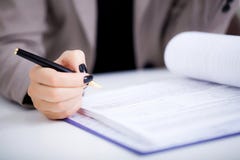 Business Woman Is Signing A Contract, Business Contract Details Stock Photos