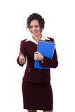 Business Woman With Files Shows OK Royalty Free Stock Photography Business Woman With Files Shows OK Royalty Free Stock Photography