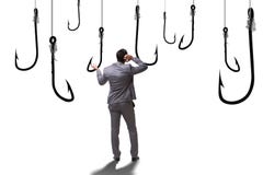 The businessman being tempted to bite the bait stock photos The businessman being tempted to bite the bait stock photos