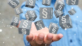 Businessman using 3D rendering law cubes Royalty Free Stock Photos Businessman using 3D rendering law cubes Royalty Free Stock Photos