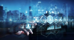 Businessman using digital medical interface 3D rendering stock illustration Businessman using digital medical interface 3D rendering stock illustration