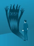 Businessman Facing the Debt Evil. vector illustration Businessman Facing the Debt Evil. vector illustration