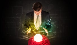 Businessman forecast the future of the stock market with a magic ball royalty free stock images Businessman forecast the future of the stock market with a magic ball royalty free stock images