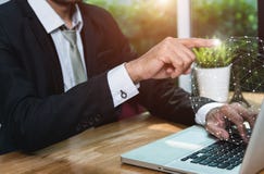Businessman forefinger point global network diagram graph Royalty Free Stock Photography Businessman forefinger point global network diagram graph Royalty Free Stock Photography