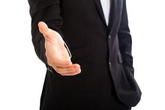 Businessman giving hand white background stock photos Businessman giving hand white background stock photos
