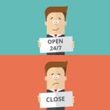 Businessman or manager held in the hand work schedule. The plate is open closed. A man in business suit with tie Stock Photo Businessman or manager held in the hand work schedule. The plate is open closed. A man in business suit with tie Stock Photo