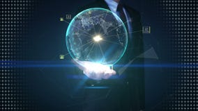 Businessman open palms, Rotating earth, expanding social network service, media on palms. Businessman open palms, Rotating earth, expanding social network Businessman open palms, Rotating earth, expanding social network service, media on palms. Businessman open palms, Rotating earth, expanding social network