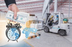 Businessman and pocket watch.Time and money for transport distribution at warehouse concept. royalty free stock photography Businessman and pocket watch.Time and money for transport distribution at warehouse concept. royalty free stock photography