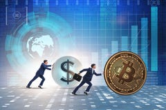 The businessman pushing bitcoin in cryptocurrency blockchain concept Royalty Free Stock Images The businessman pushing bitcoin in cryptocurrency blockchain concept Royalty Free Stock Images