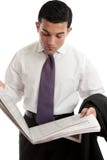 Businessman Reads Share Prices In Newspaper Stock Image Businessman Reads Share Prices In Newspaper Stock Image
