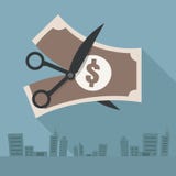Businessman. Scissors cut money. Failure. Vector Illustration. o royalty free illustration Businessman. Scissors cut money. Failure. Vector Illustration. o royalty free illustration