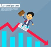 Businessman Sliding Down on Financial Chart Red Stock Photography Businessman Sliding Down on Financial Chart Red Stock Photography