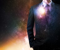 Businessman with stars in milky way spac