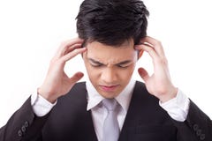 Businessman suffering from headache studio isolated Royalty Free Stock Image Businessman suffering from headache studio isolated Royalty Free Stock Image