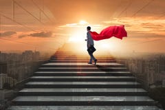 The businessman superhero successful in career ladder concept Royalty Free Stock Photography The businessman superhero successful in career ladder concept Royalty Free Stock Photography