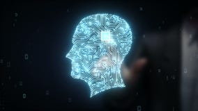 Businessman touching Brain head connect digital lines, expanding artificial intelligence. Brain head connect digital lines, expanding artificial intelligence Businessman touching Brain head connect digital lines, expanding artificial intelligence. Brain head connect digital lines, expanding artificial intelligence