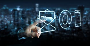 Businessman using thin line contact icon stock illustration Businessman using thin line contact icon stock illustration