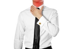 Businessman in a white shirt and tie holding his throat. Sore th stock photography Businessman in a white shirt and tie holding his throat. Sore th stock photography