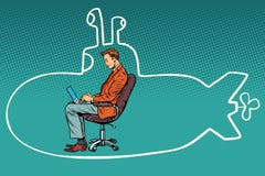 businessman working on laptop and dreaming about traveling in su vector illustration businessman working on laptop and dreaming about traveling in su vector illustration