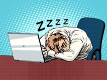 Businessman working on laptop fatigue sleep
