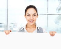 Businesswoman holding a blank white card board stock images Businesswoman holding a blank white card board stock images