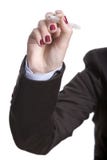 Businesswoman holding pen isolated on white Stock Photography Businesswoman holding pen isolated on white Stock Photography