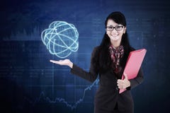 Businesswoman holds global business connection stock photography Businesswoman holds global business connection stock photography