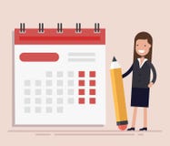 Businesswoman with pen and calendar. Planning and Scheduling Concept. Business Operations. Flat vector illustraion stock illustration Businesswoman with pen and calendar. Planning and Scheduling Concept. Business Operations. Flat vector illustraion stock illustration