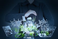 Businesswoman shows modern technology stock images Businesswoman shows modern technology stock images