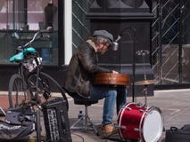 Busker / Street Musician singing and playing guitar on Grafton Street in Dublin stock image Busker / Street Musician singing and playing guitar on Grafton Street in Dublin stock image