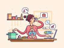 Busy mother with baby Royalty Free Illustration Busy mother with baby Royalty Free Illustration