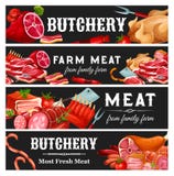 Butcher shop meat and sausages, farm market royalty free illustration Butcher shop meat and sausages, farm market royalty free illustration