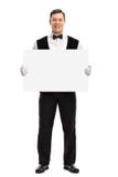 Butler trzyma banka bielu signboard obrazy royalty free Butler trzyma banka bielu signboard obrazy royalty free