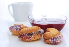 Butter Biscuits With Fruit Jam Stock Photos
