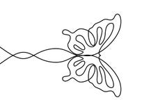 Butterfly with patterns on the wings continuous one line drawing element isolated on white background for logo or decorative stock illustration Butterfly with patterns on the wings continuous one line drawing element isolated on white background for logo or decorative stock illustration