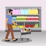 Buyer. Man with cart full of food stock illustration Buyer. Man with cart full of food stock illustration