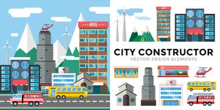 Byggnader och stil för stadstransportlägenhet royaltyfri illustrationer Byggnader och stil för stadstransportlägenhet royaltyfri illustrationer