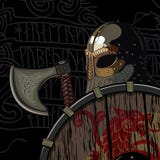 Bárbaro del guerrero, Viking Berserker con el hacha y el escudo ilustración del vector Bárbaro del guerrero, Viking Berserker con el hacha y el escudo ilustración del vector