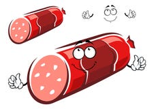 Bâton de saucisse de salami de bande dessinée avec le label rouge illustration stock Bâton de saucisse de salami de bande dessinée avec le label rouge illustration stock