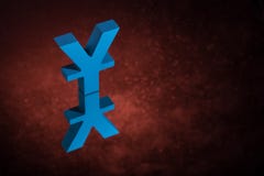 Błękitny japończyk Chiński waluta symbol, znak Z Lustrzanym odbiciem na Czerwonym Zakurzonym tle lub obraz stock Błękitny japończyk Chiński waluta symbol, znak Z Lustrzanym odbiciem na Czerwonym Zakurzonym tle lub obraz stock