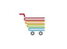 Böcker inom ett vagnsshoppingsymbol för logodesign royaltyfri illustrationer Böcker inom ett vagnsshoppingsymbol för logodesign royaltyfri illustrationer
