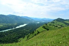 Błękitny Katun rzeki krajobraz Altai góry dzienne zdjęcia stock Błękitny Katun rzeki krajobraz Altai góry dzienne zdjęcia stock