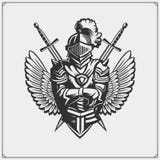 Caballero medieval del guerrero en emblema del casco Ilustración del vector Imagenes de archivo Caballero medieval del guerrero en emblema del casco Ilustración del vector Imagenes de archivo