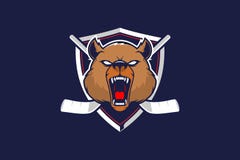 Cabeça agressiva do urso pardo com o protetor para o molde do vetor do logotipo da equipe de hóquei ilustração do vetor Cabeça agressiva do urso pardo com o protetor para o molde do vetor do logotipo da equipe de hóquei ilustração do vetor